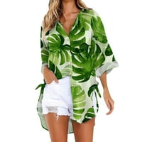 Scyoekwg ženske košulje na pola rukava trendy labav lagani bluzes dugme rever majice Ljetni modni grafički grafički majice zelena m