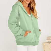 Homenesgenicy Fleece kaput za žene Ženska modna casual boja Zip Hood dugih rukava džepna jakna bluza