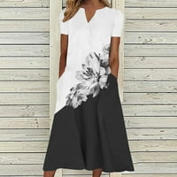 Ženska plus veličina haljina s kratkim rukavima V izrez A-line tunika haljina Ljetna cvjetna plaža