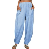 Žene ljetne casual hlače pamučna posteljina pantalona za cinch dno labave solidne pantalone Duksevi