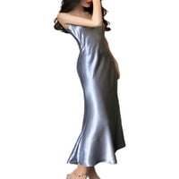 LEACOWI Women saten bez rukava bez rukava haljina Ljetna V-izrez Riblji dizajn duge haljine suspenzije