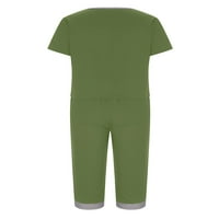 Glonme Dame Pijamas setovi za spavanje s kratkim rukavima V Ret Women Geny Baggy Lounge Set Comfy Solid Color Nightness Green 2xl