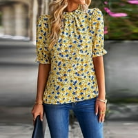 Ženska ljetna majica Top rucffle s kratkim rukavima cvjetna print casual bluza TOP Cvjetni