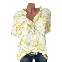 Ženski vrhovi Ljetni casual kratkih rukava Henley labava cvjetna bluza Yellow XL