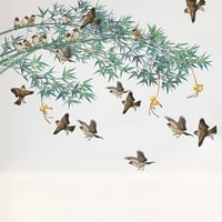 Uklonjiva zelena zidna naljepnica, 3D diy diy zelene bambuse i leteće ptice crvene šljive kineski stil