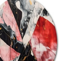 Art DesimanArt Crveni i crni mramorni šapat II apstraktni metarski metalni okrugli zidni umjetnost -
