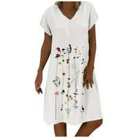 Obucine haljine za žene plus veličine vezenih kratkih rukava V-izrez cvjetni print casual kratka haljina