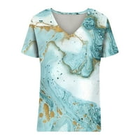 Olyvenn ženski trendi plus veličina T-majica Povratni kontrastni patchwork Tops V izrez Košulje Leisure Comfy labava casual bluza Vintage odjeća modni ljetni kratki rukav Tees Light Blue 6
