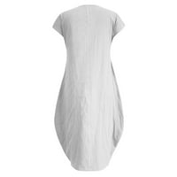 Haljine za odmor B91XZ za žene kratke džepne žene o izrez rukavu labave haljine labave haljine Čvrsta
