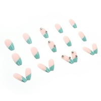 Lažni nokti bijeli zeleni poprečni uzorak za nokte poluprozirni stil koji odgovara prstenovima i ogrlicama