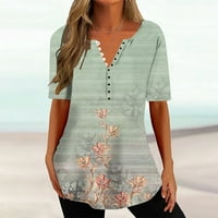 Ženska udobna labava gumba Swing Top Clearance Ljeto cvjetno tiskovina TEES Trendi Dressy kratkih rukava Okružna bluza za bluzu na plaži Tunic Mint Green XXL