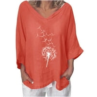 Ženske majice Caveitl, ženska modna tiskana V- izrez Three Quarter rukava majica Bluza Labavi vrhovi