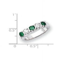 Solid 14K bijelo zlato simulirani smaragdni AA Diamond 5-kameni prsten - veličina 7.5