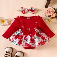 Newborn Baby Girls Outfits postavio je cvijet s dugim rukavima čipkasti patchwork minder sa odijelom
