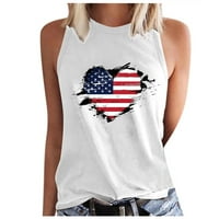 USMISI 4. srpnja tenkovi Dan nezavisnosti Patriotski majica Saobraćaj Racerback prsluk ženski modni srčani američki zastava Print Crewneck bez rukava ljetni bluze Bijeli XXL