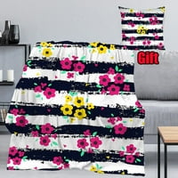 Striped cvjetni print baca s jastukom za kauč za kauč kauč ultra-mekani udobni pokrivač tinejdžerski