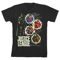 Filmska liga Justice Batman i šesterokutni superherojski paneli Toddler Boy's Crna majica-4T