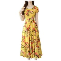 Ženske haljine cvjetni V-izrez Maxi gležanj Dužina Ležerne prilike ljetna haljina s kratkim rukavima Yellow XL