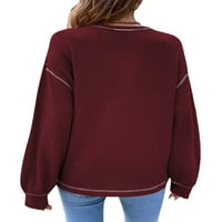 Colisha Baggy Jesen Tunnic bluza za žene vafle pleteni patchwork pulover pletiva prednji džep top claret