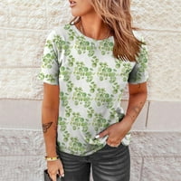 Šarmantna cvjetna sitnica ljetna majica za žene Vintage Loose Fit Dame Tunike Okrugli vrat kratki rukav Ležerne prilike Comfy osnovna majica Lagana mekana bluza zelena s