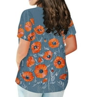Tking Fashion Womens Ljeto Plus size Crewneck kratki rukav Labava cvjetna sitnica bluza tamno siva 2xl