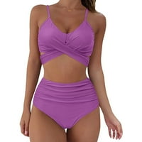 Kupaći kostimi Žene Seksi Soild Print Bikini set Push up kupaći kupaći kostimi High Sheik kupaći kostim Žene kupaće kostimi Poliester Purple XL