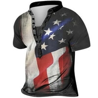 CLLIOS Dnevne majice za muškarce Patriotska američka zastava Grafički majica Ležerne tipke UP Henley Top Plus Veličina kratkih rukava majica