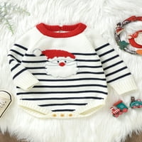 Gwiyeopda Baby Christmas Romper Striped dugih rukava Crta izrez Santa Print BodySuit Novorođena playSuit