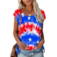 Ženska američka zastava 4. jula Kombalna zastava Udobne neovisnosti Bluze za bluzu Crewneck kratki rukav plavi l