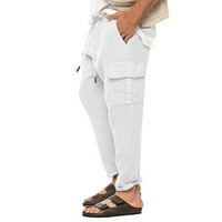 Puawkoer muški proljeće ljeto pant za odmor na plaži Pant Hawaii Solid Colloy pamuk posteljina više džepna pantna modna XL bijela