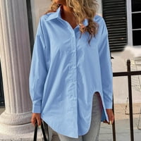 Dressy casual majice za žene s gumbom s dugim rukavima s dugim rukavima Plavnica Top Cardigan bluza