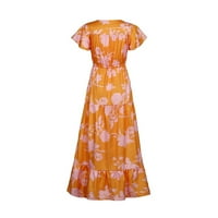 Haljine za ženske ženske sunčane haljine Maxi grafički otisci kratki rukav V-izrez seksi visoko struk sunčane haljine narančasta xxl