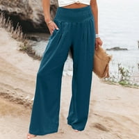 JPLZI posteljine hlače za žene visoke struk široke noge labave palazzo hlače casual plaže trendi pasjeci sa džepovima
