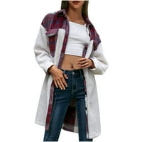 Ženska flannelska jakna Plairani kontrastne nejasne ručke jakne s dugim rukavima dolje udoban šerpa