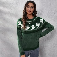 Ženske modne džempere za žene plus veličine Halloween Ghost Raglan dugih rukava okrugli izrez Cut Rib pleteni pulover Top dukseri za žene crna l