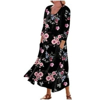 Amousa haljine Ženska casual moda udobna tiskana rukav džepka haljina s rukavima