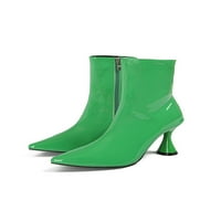 Tenmi ženske cipele s visokim potpeticama tanki modni čizmi zatvarač patentne kožne čizme šiljasti nožni zimski cipele rade lagane komfotalne kratke čizme zelene 7