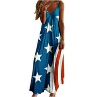 Dan nezavisnosti Žene Modni remen Srednji struk V-izrez bez rukava bez rukava Slim Beach Duga haljina