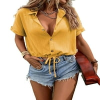 Ženska casual obična košulja kratkih rukava žuta bluza XL