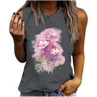 Zapadne majice za žene Yoga vrhovi Ljeto cvijeće Ispiši okrugli vrat labava majica bez rukava Top Vintage