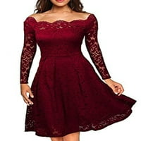 Abtel Women Midi haljine sa ramene haljine na ramenu A-line dame casual jesen dugih rukava vino crveno