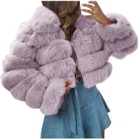 Zimska Fleece za toplu kapute za žene za žene Trendy Plus size Solid Cropped Fuzzy Sherpa Jakne s dugim rukavima Fluffy srušice ovratnika Owerwerwer Tops Purple # XXXXL