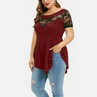 Yubnlvae plus veličine veličine za žensku veličinu Žene Čvrsto cvjetna čipka o o-vratu asimetrična tri četvrtine vrhova bluza
