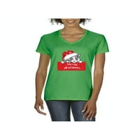 MMF - Ženska majica s kratkim rukavima V-izrez - sretan božićni miow ružni džemper